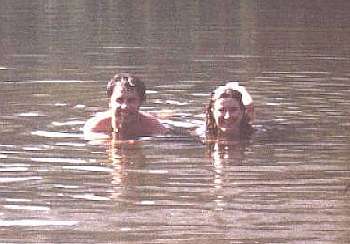 swimming in Mystic Lake on our Wonderland Trail adventure